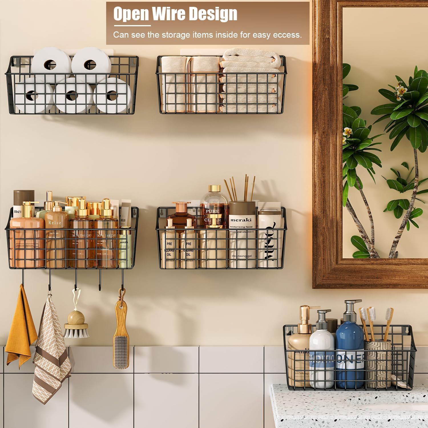 Amazon.co.jp: Sonyabecca 4個パック 吊り下げ式ウォールバスケット